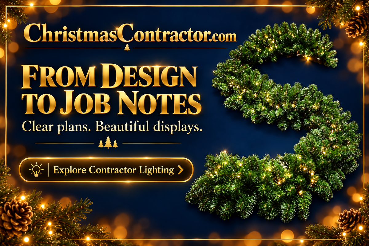 Gold contractor planning graphic with Oregon Fir garland, composed from the actual catalog photograph.