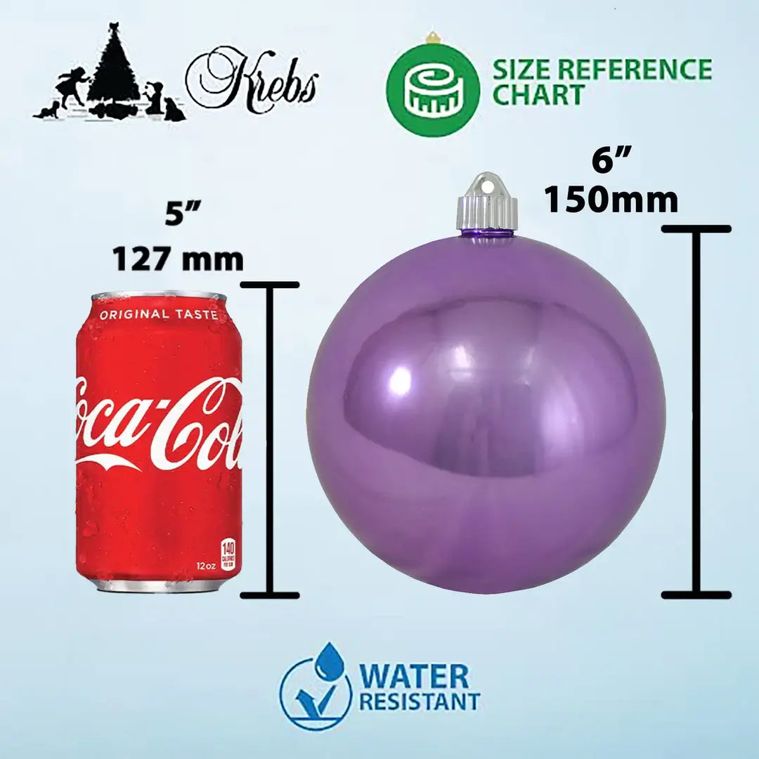 6" (150mm) Large Commercial Shatterproof Ball Ornaments, 1/Box, 12/Case, 12 Pieces