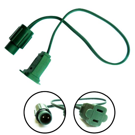 A green coaxial converter cord with a grounded C9/E17 plug on one end and a socket on the other.