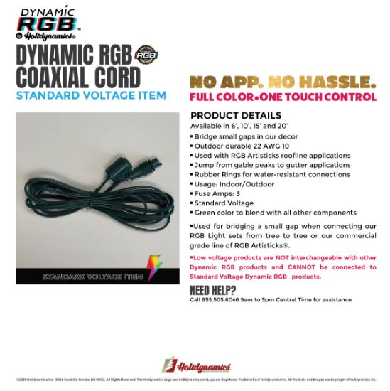15ft Dynamic Accessories Coaxial Extension Cord for Coaxial RGB light sets