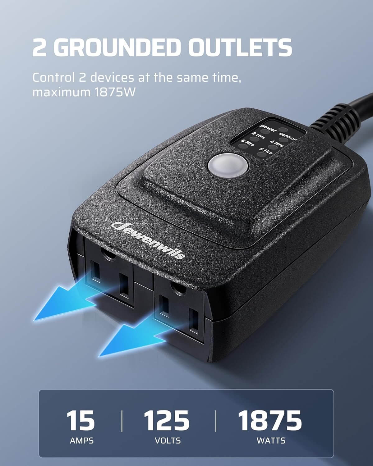 Light Sensor Timer Waterproof, Plug in Timer Switch, 100 ft Range Remote Control with 2 Grounded Electrical Outlets for Outdoor String Lights, 15A 1/2HP UL Listed