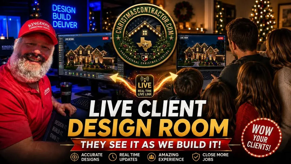 Christmas light contractor using a live client design room to show a Christmas lighting estimate and design in real time