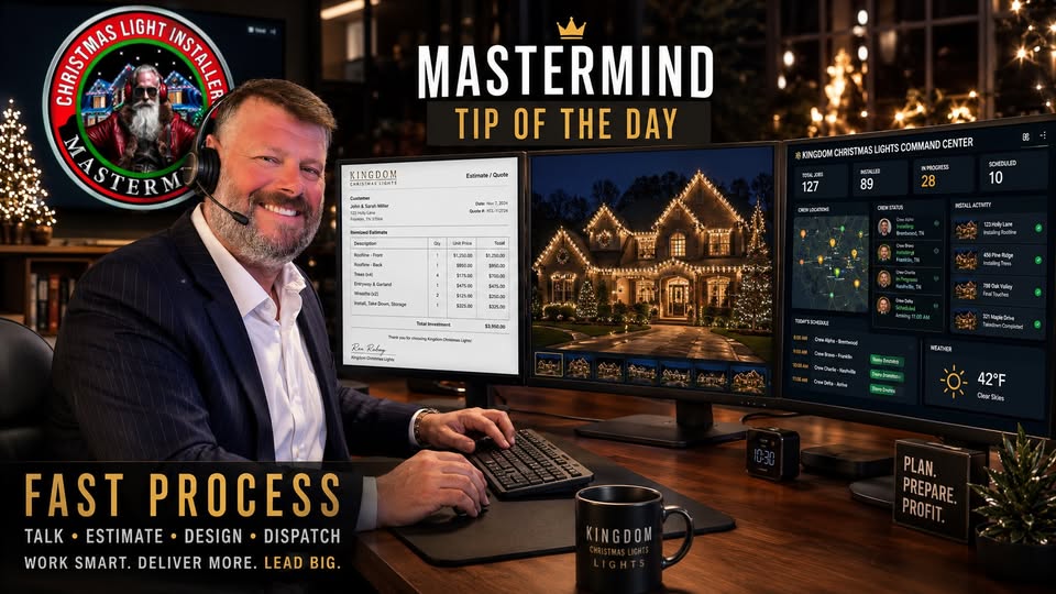 Christmas Light Installers Mastermind Tip of the Day about fast estimate processes, detailed quotes, and booking Christmas light installation leads quickly