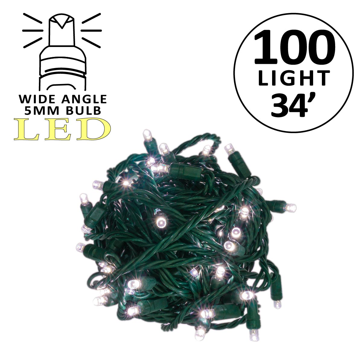 Holidynamics 5MM 100L Utility-Grade LED Mini Lights, Green Wire — Pack of 12