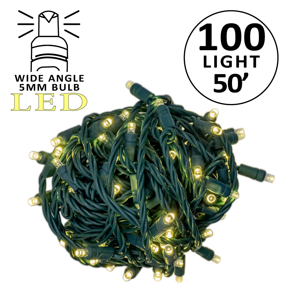Holidynamics 5MM 100L Utility-Grade LED Mini Lights, Green Wire — Pack of 12
