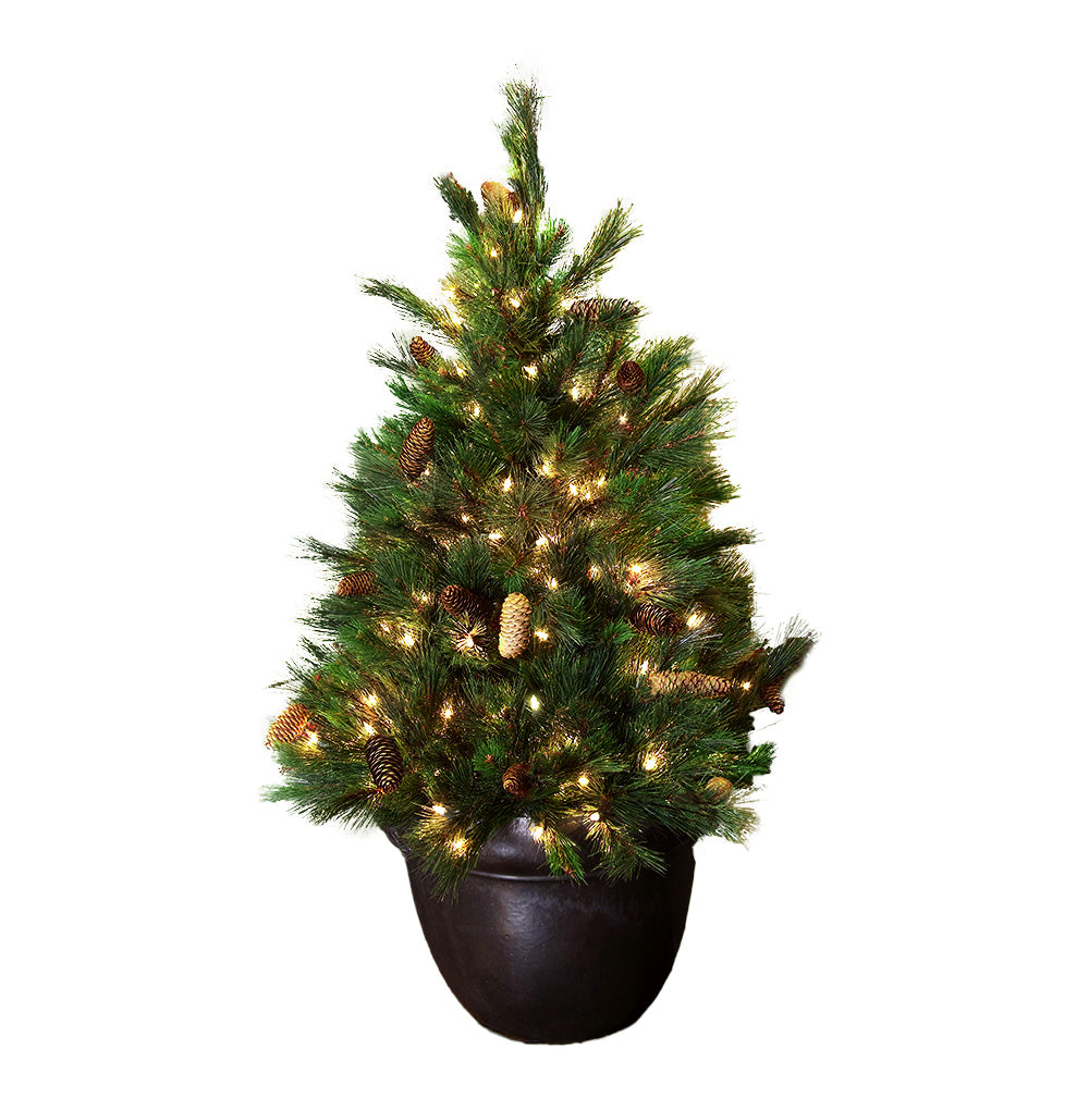 Holidynamics 48" Pre-Lit Potted Tree — Mixed Noble — warm white
