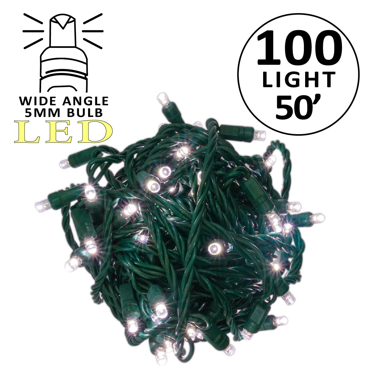 Holidynamics 5MM 100L Utility-Grade LED Mini Lights, Green Wire — Pack of 12
