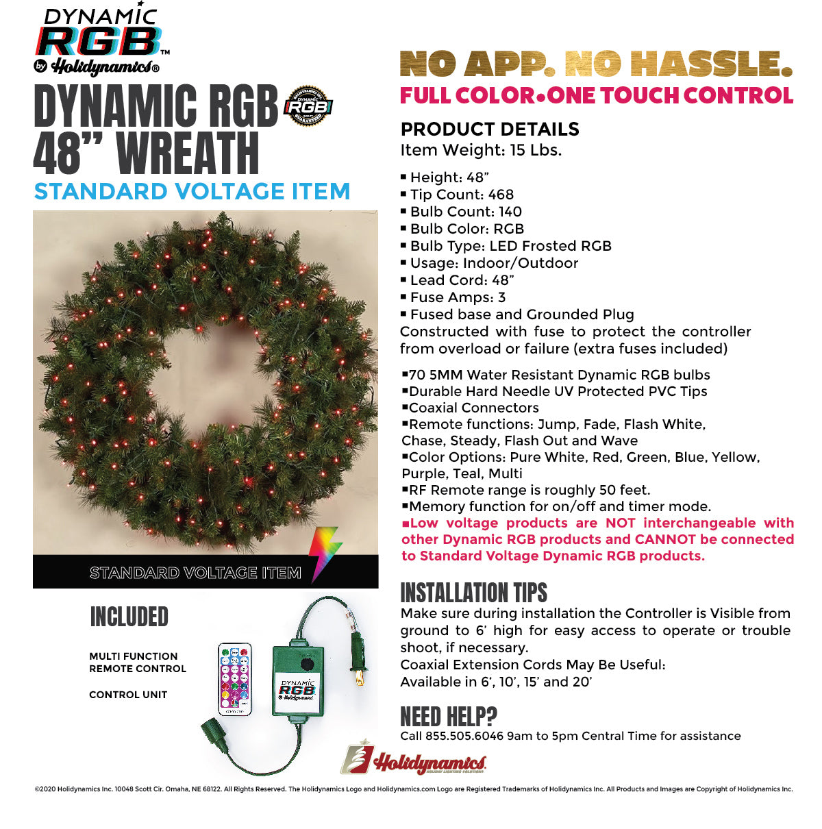 Holidynamics 48" Dynamic Greenery RGB Wreath