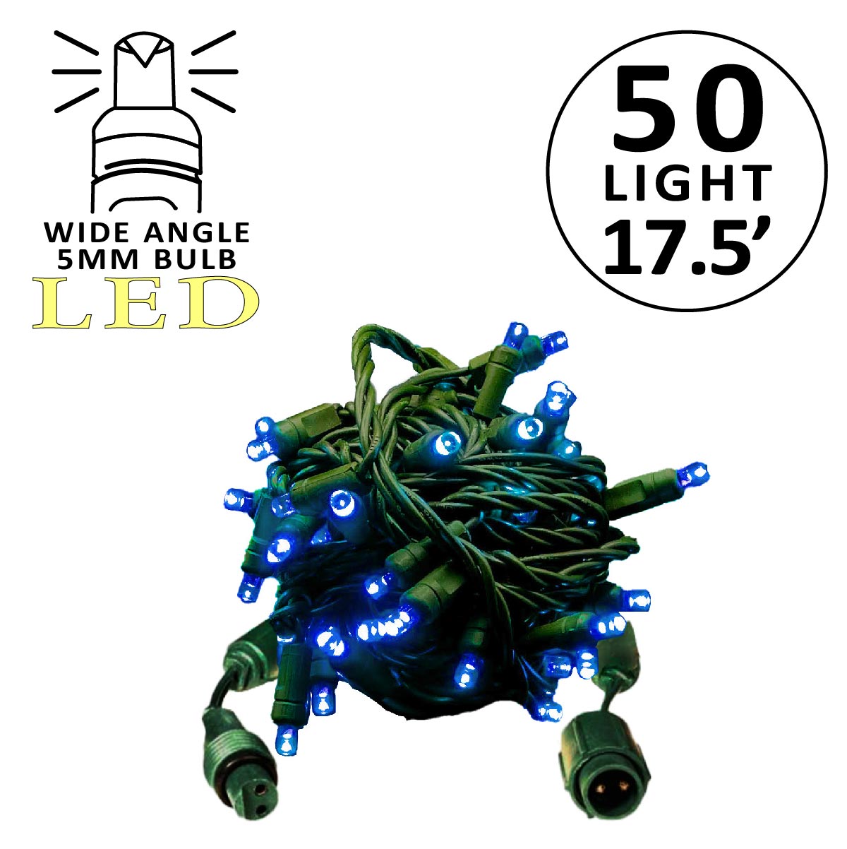 Holidynamics Coaxial 5MM LED Mini Lights, Green Wire, 4" Spacing — Case Packs