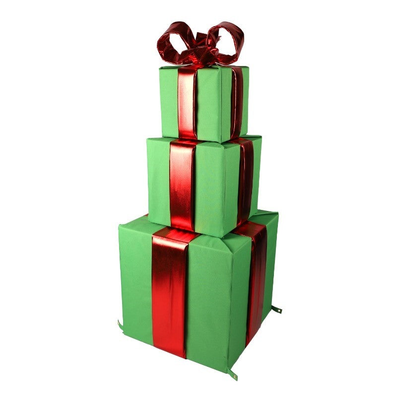 Holidynamics Nylon Green Gift Boxes with Red Mylar Bows, Set of 3