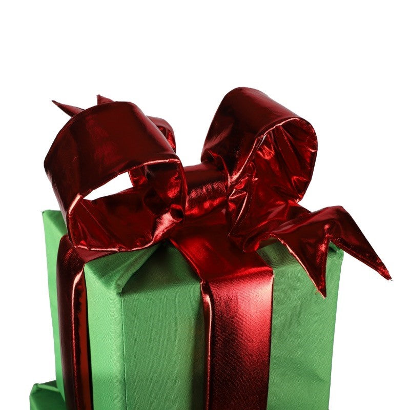 Holidynamics Nylon Green Gift Boxes with Red Mylar Bows, Set of 3