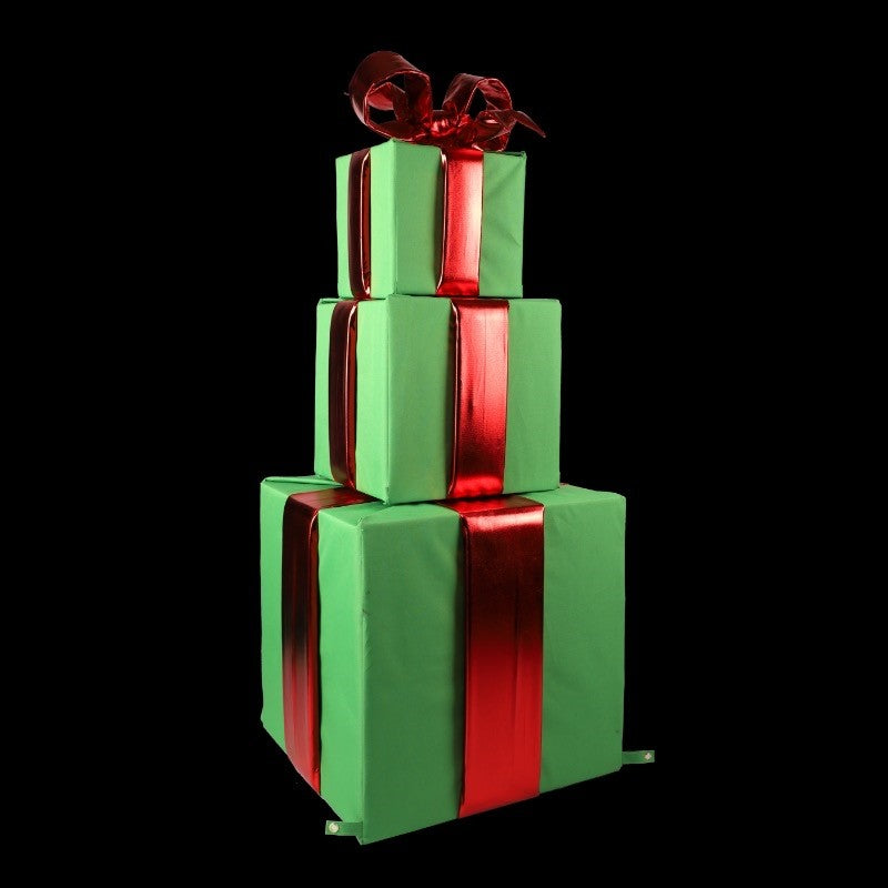 Holidynamics Nylon Green Gift Boxes with Red Mylar Bows, Set of 3