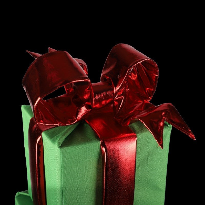 Holidynamics Nylon Green Gift Boxes with Red Mylar Bows, Set of 3