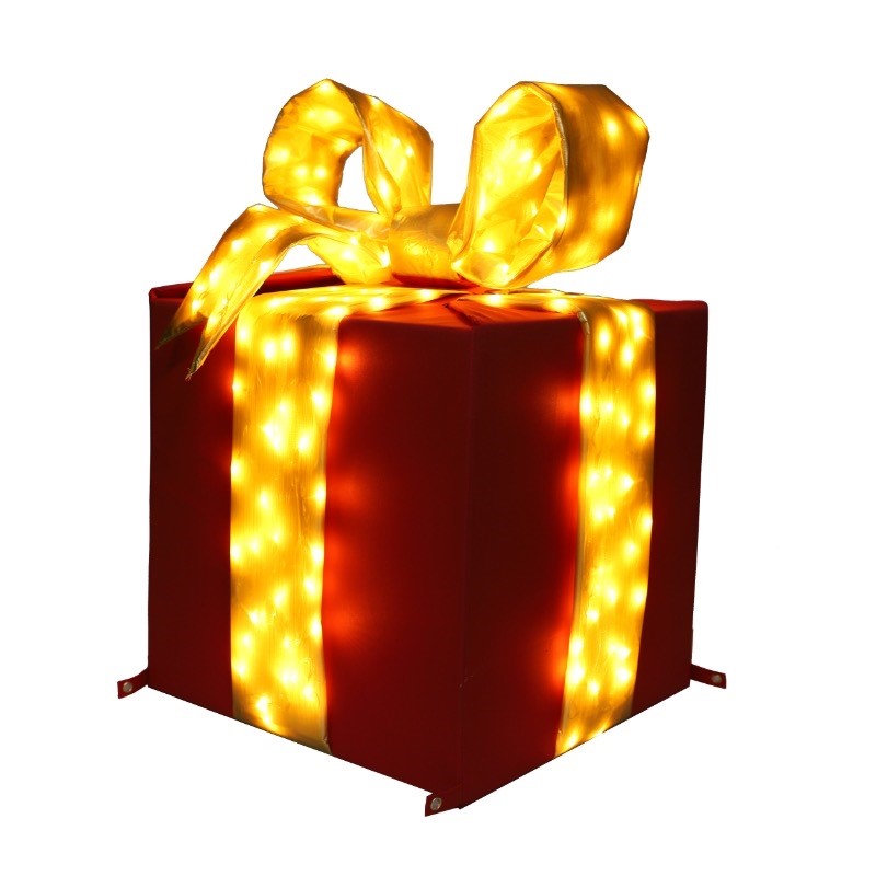 Holidynamics Nylon Red Gift Box with Gold Lighted Bow — 18" — single