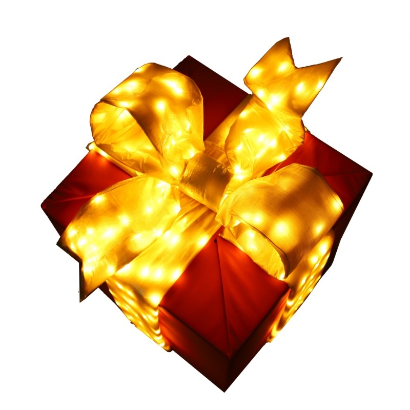 Holidynamics Nylon Red Gift Box with Gold Lighted Bow