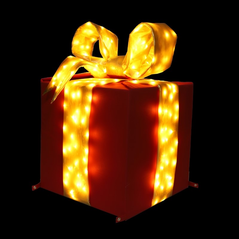 Holidynamics Nylon Red Gift Box with Gold Lighted Bow