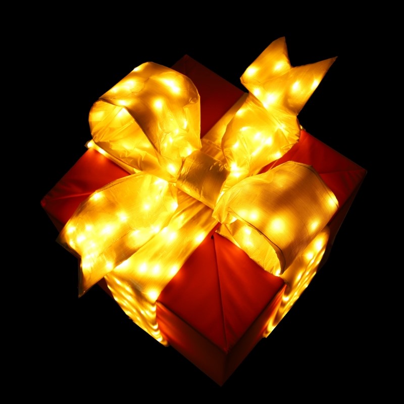 Holidynamics Nylon Red Gift Box with Gold Lighted Bow