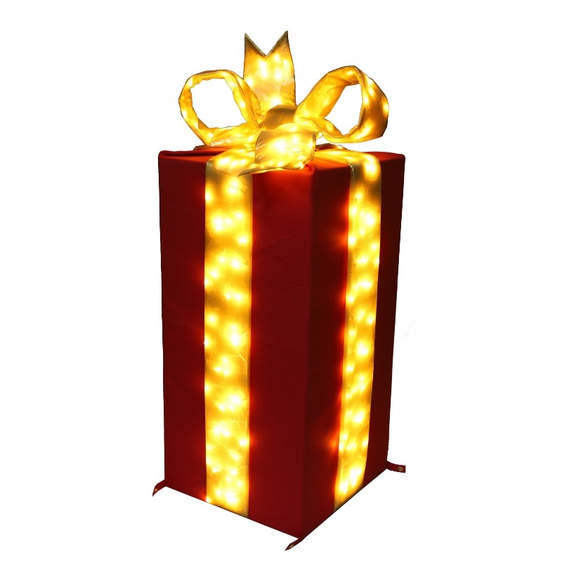 Holidynamics Nylon Red Gift Box with Gold Lighted Bow — 30" tall — pack of 2