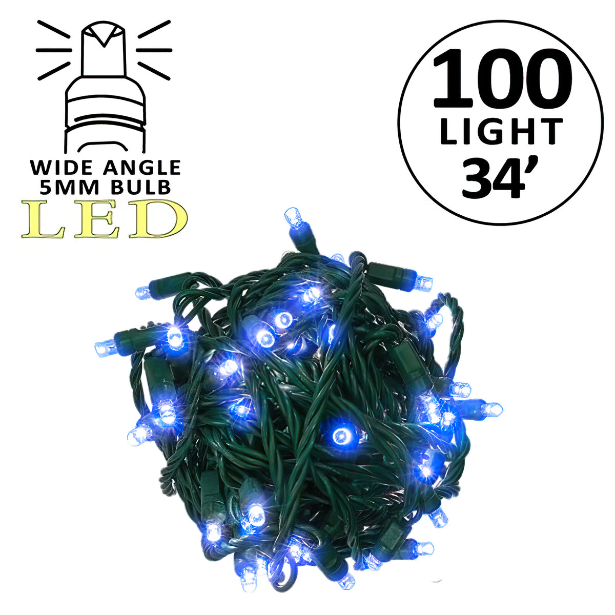 Holidynamics 5MM 100L Utility-Grade LED Mini Lights, Green Wire — Pack of 12