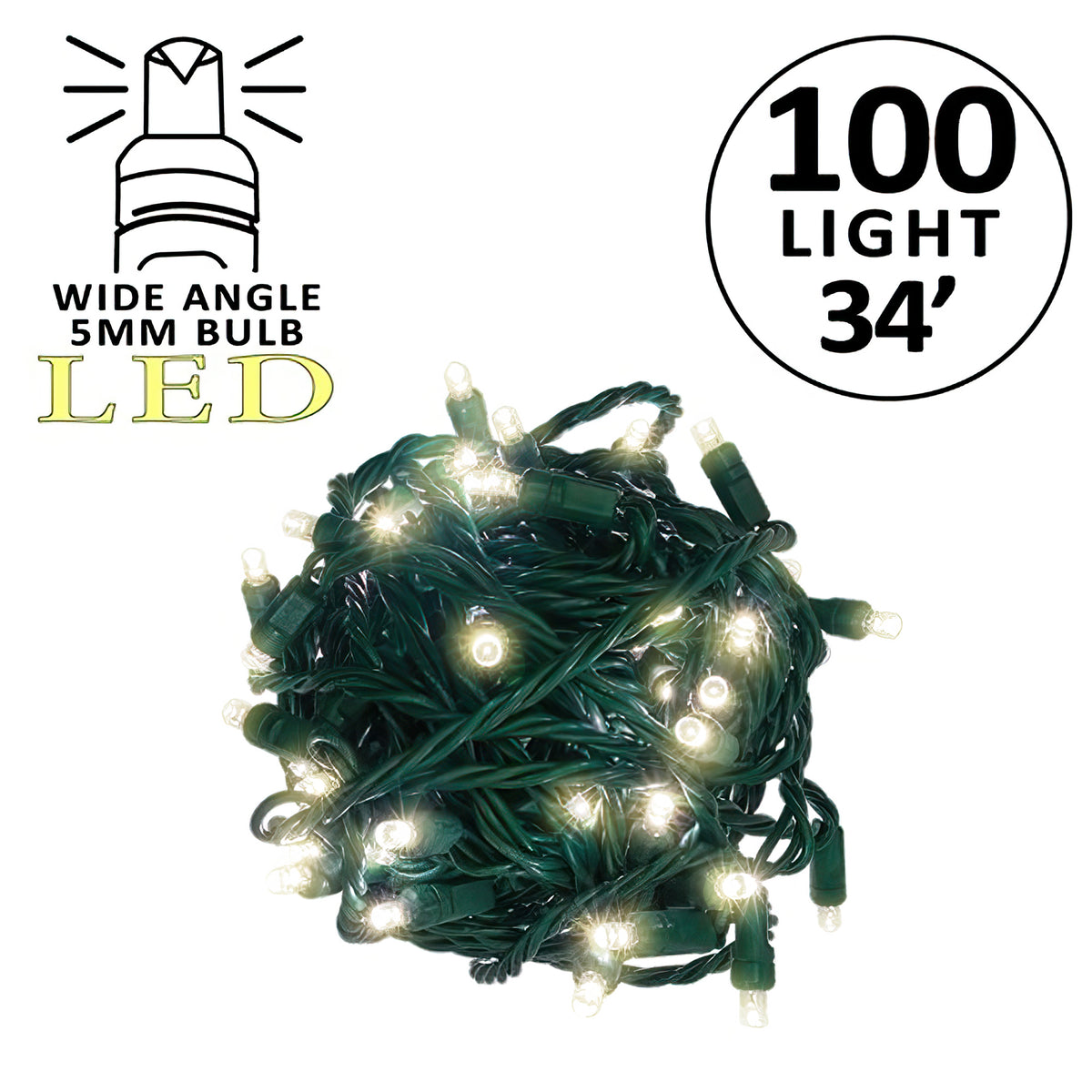Holidynamics 5MM 100L Utility-Grade LED Mini Lights, Green Wire — Pack of 12