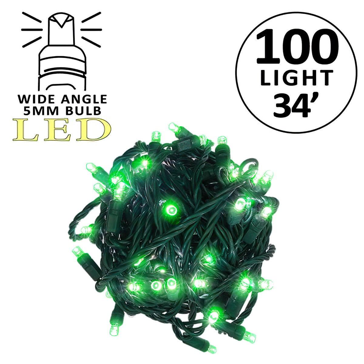 Holidynamics 5MM 100L Utility-Grade LED Mini Lights, Green Wire — Pack of 12