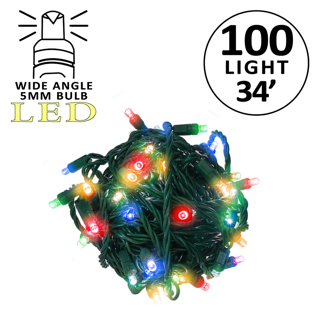 Holidynamics 5MM 100L Utility-Grade LED Mini Lights, Green Wire — Pack of 12