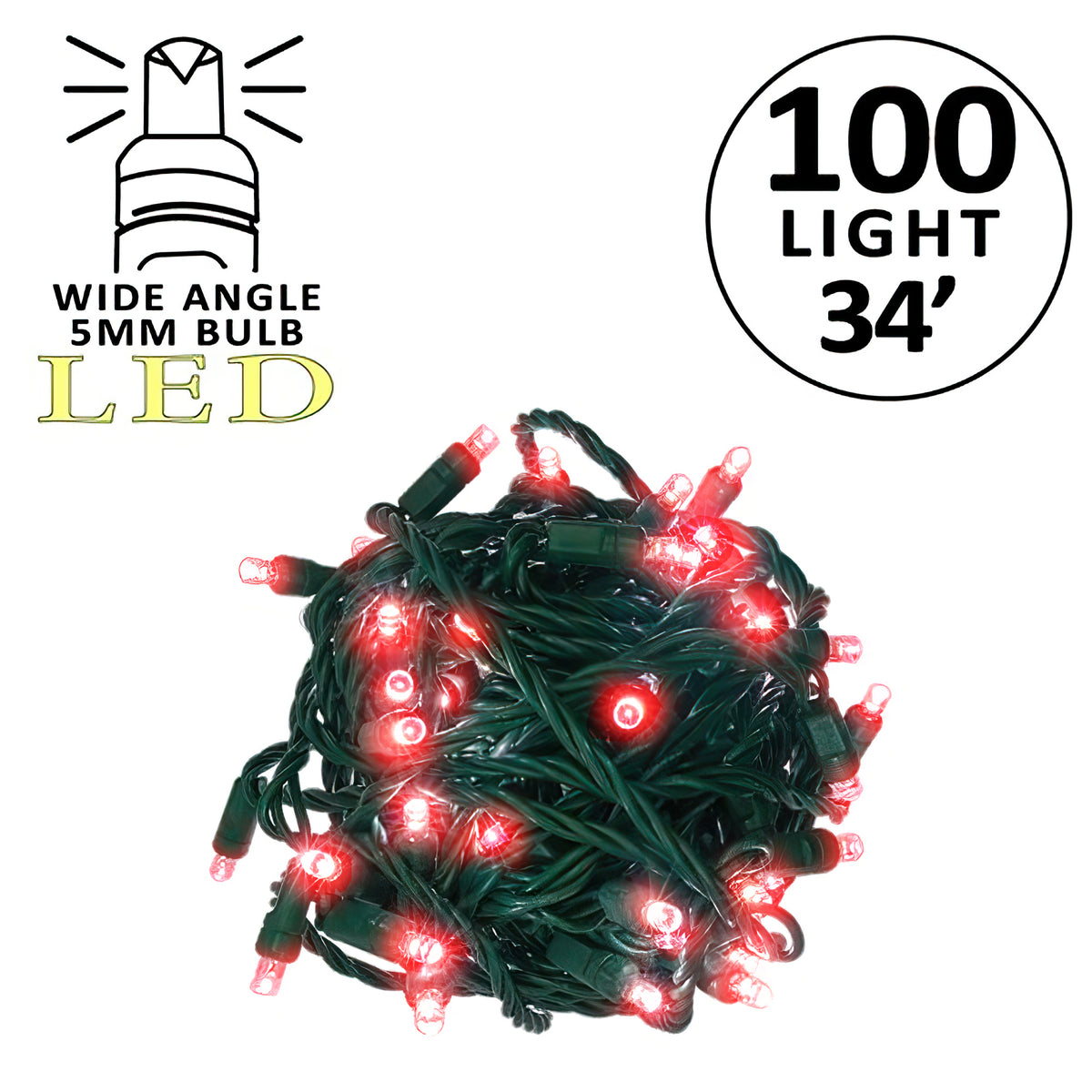 Holidynamics 5MM 100L Utility-Grade LED Mini Lights, Green Wire — Pack of 12