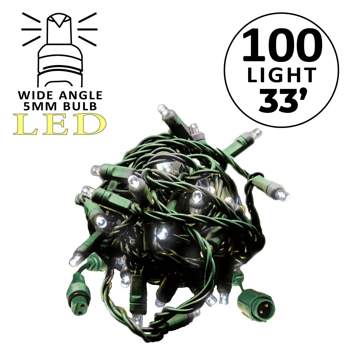 Holidynamics Coaxial 5MM LED Mini Lights, Green Wire, 4" Spacing — Case Packs