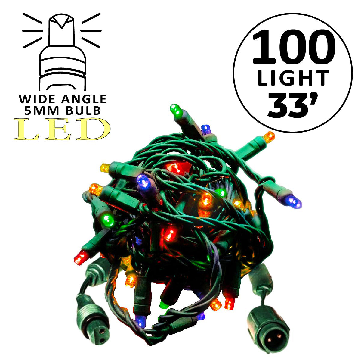 Holidynamics Coaxial 5MM LED Mini Lights, Green Wire, 4" Spacing — Case Packs