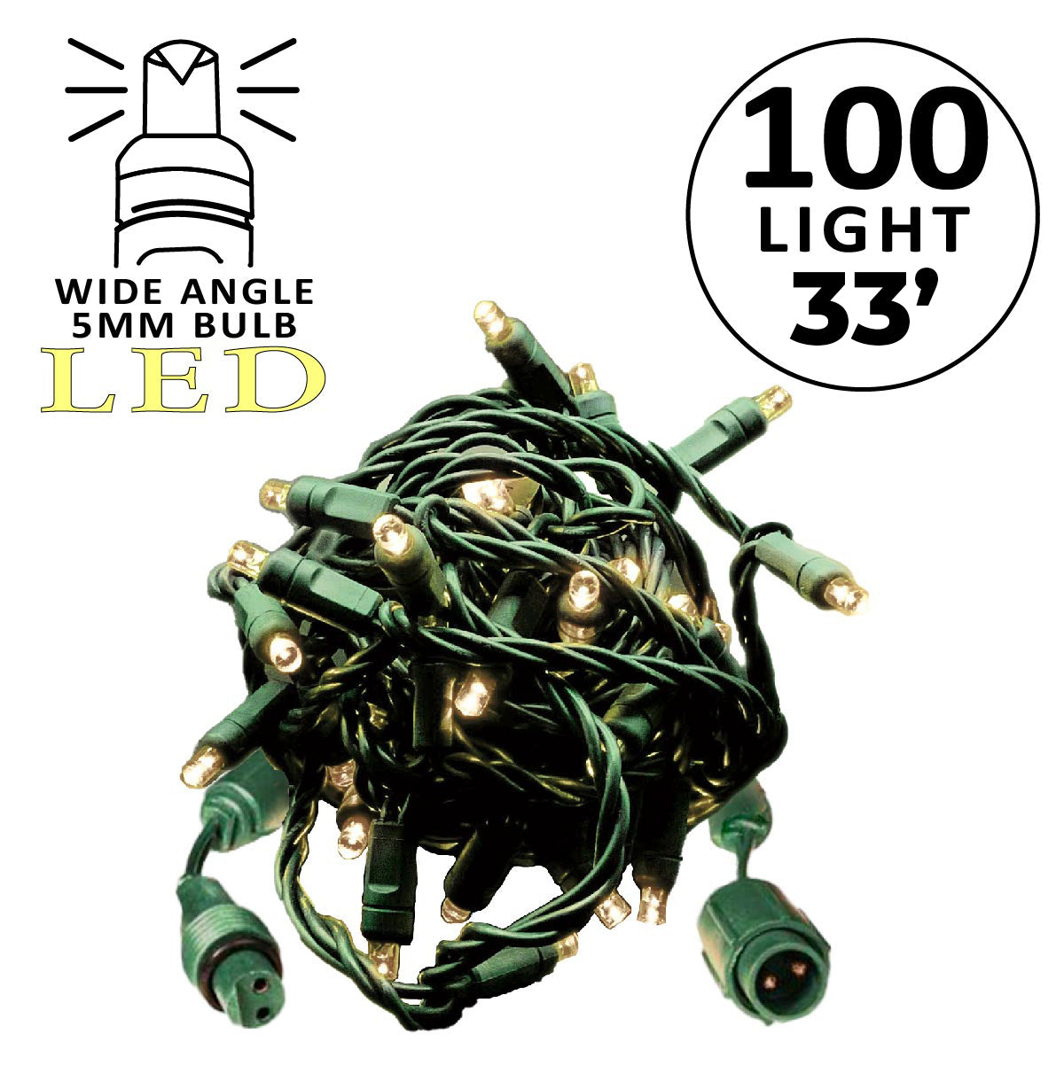 Holidynamics Coaxial 5MM LED Mini Lights, Green Wire, 4" Spacing — Case Packs