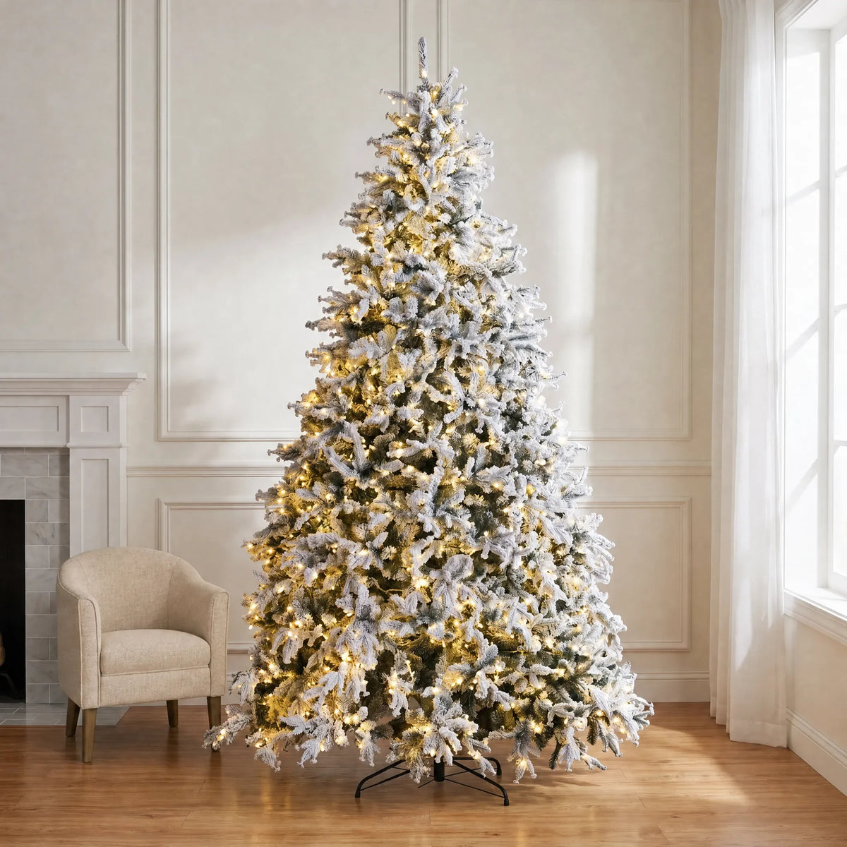 Holidynamics Dynamic RGBWW Pre-Lit Christmas Tree — Snow-Flocked Fir / 9'