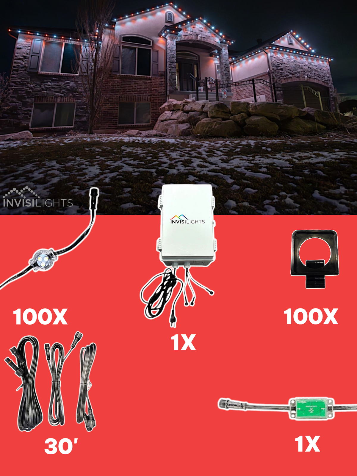 Invisi-Clips 100' Smart-Light Kit — Black / Eave Clip