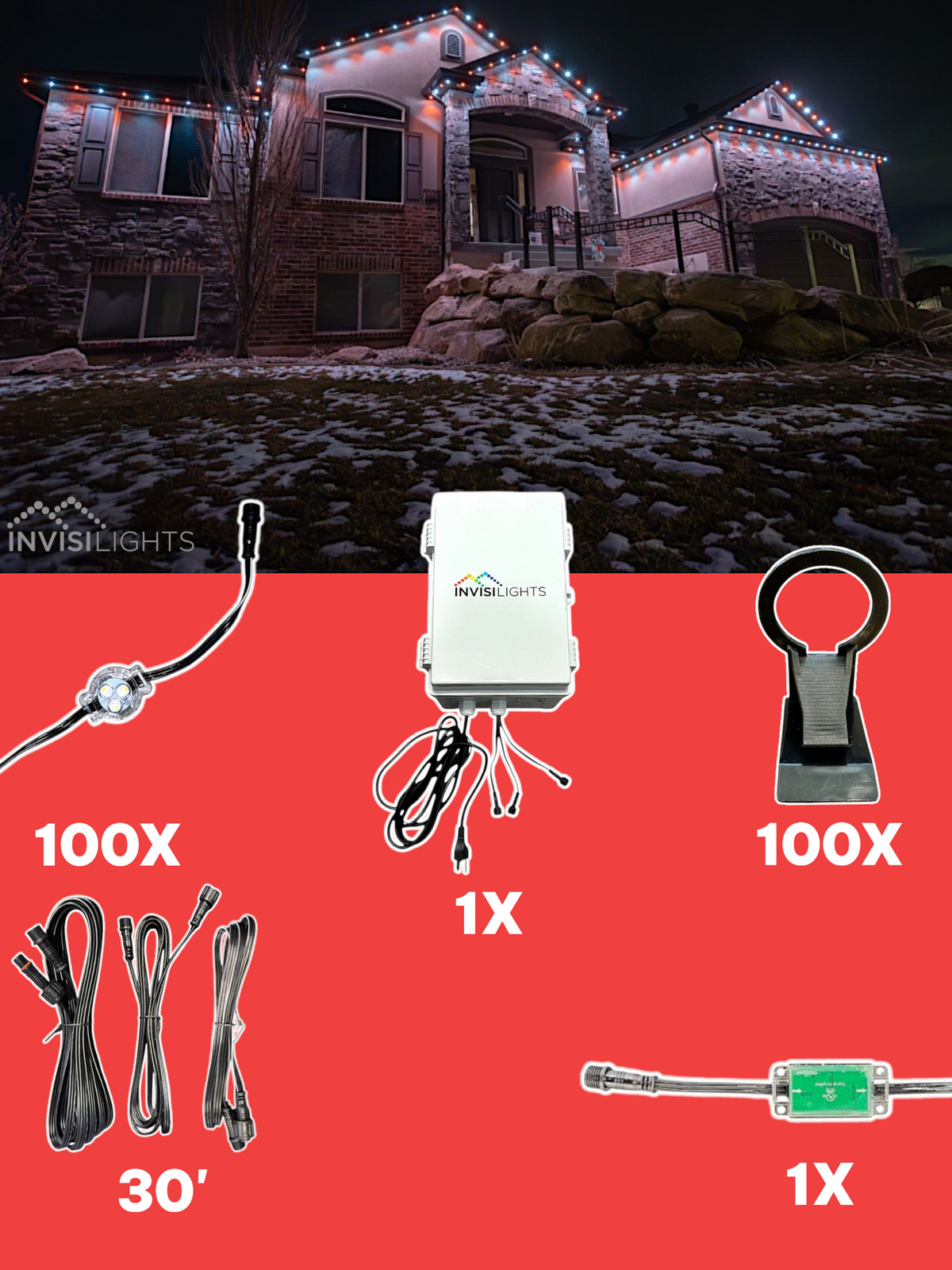 Invisi-Clips 100' Smart-Light Kit — Black / Gutter Clip 2