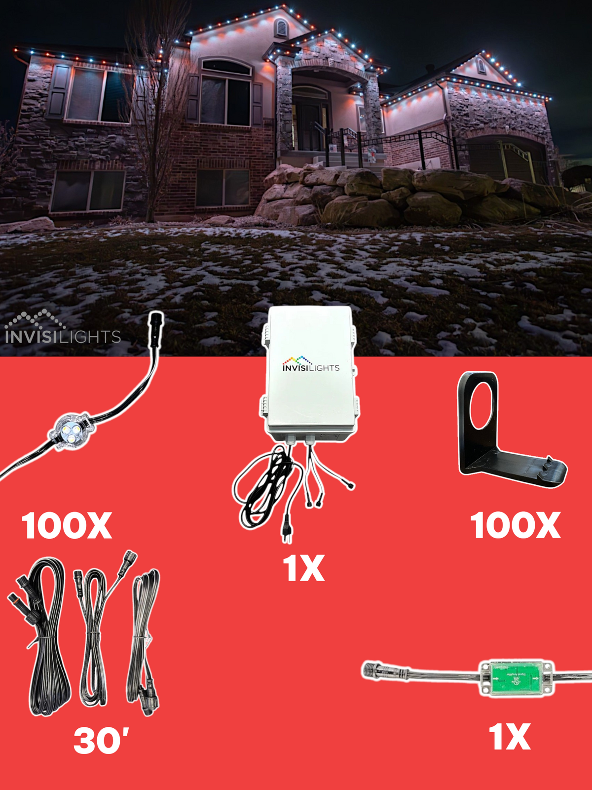 Invisi-Clips 100' Smart-Light Kit — Black / Shingle Clip