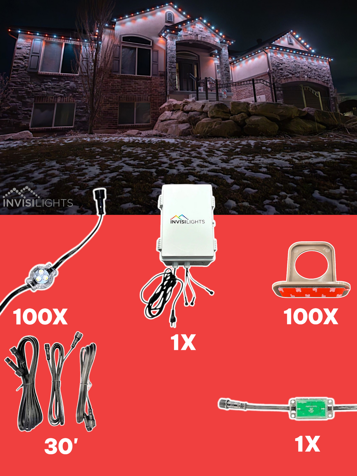 Invisi-Clips 100' Smart-Light Kit — Brown / Commercial Clip