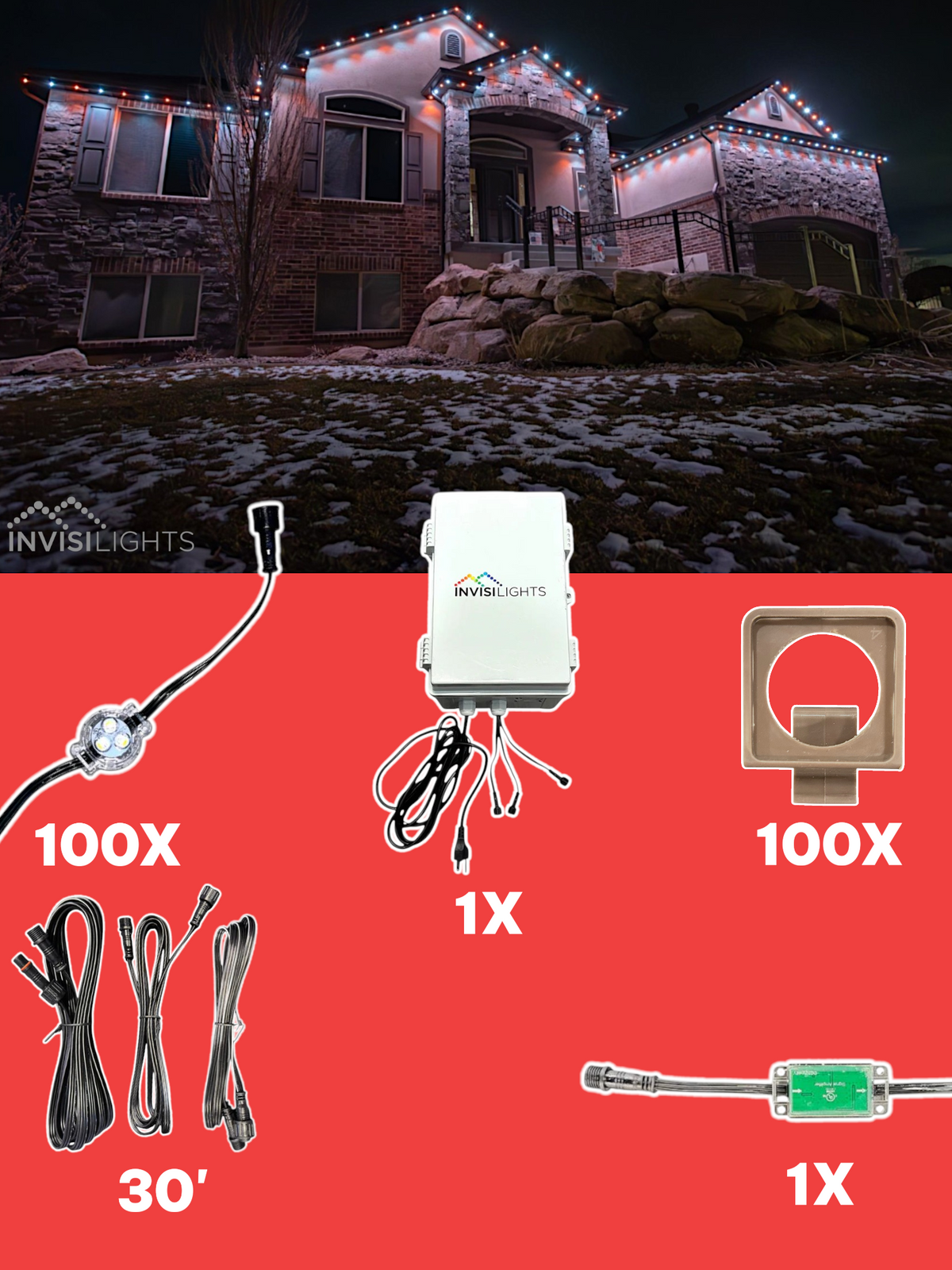 Invisi-Clips 100' Smart-Light Kit — Brown / Eave Clip
