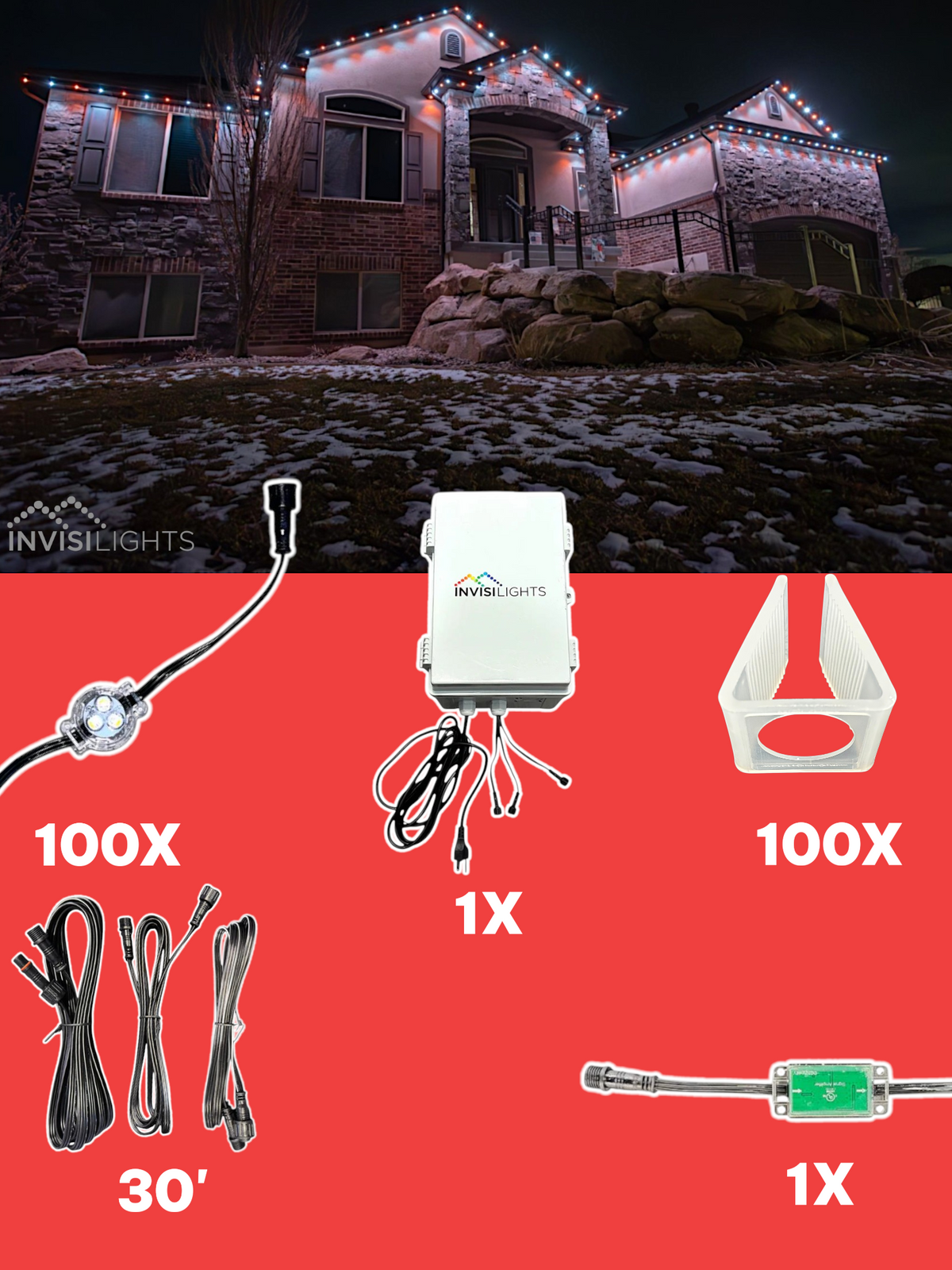 Invisi-Clips 100' Smart-Light Kit — White / Extended Fascia/Tile Clip