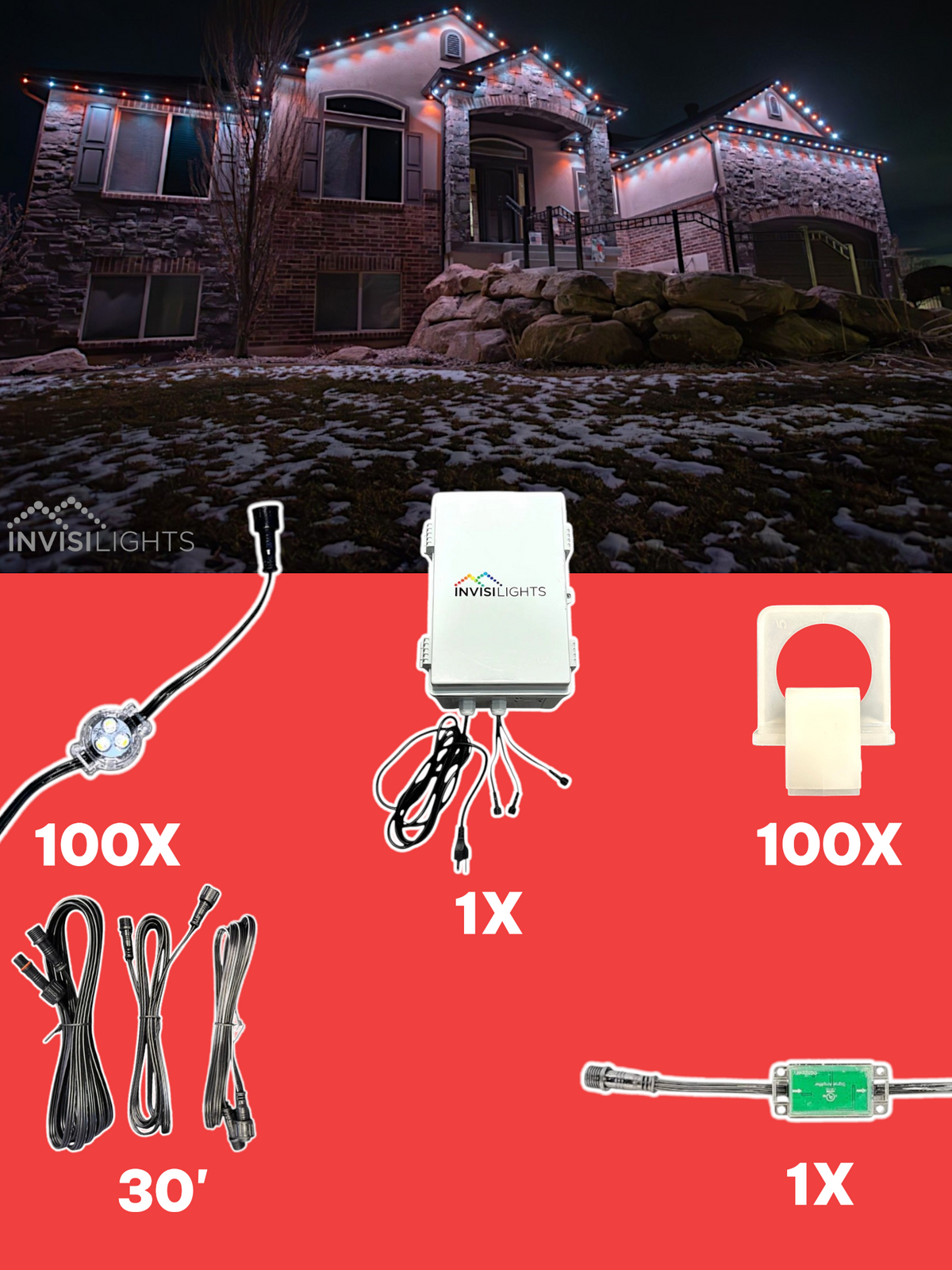 Invisi-Clips 100' Smart-Light Kit — White / Eave Clip