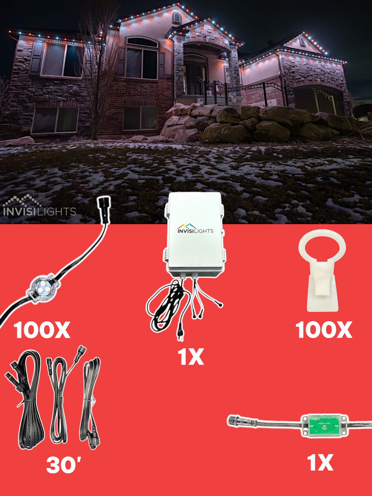 Invisi-Clips 100' Smart-Light Kit — White / Gutter Clip 2