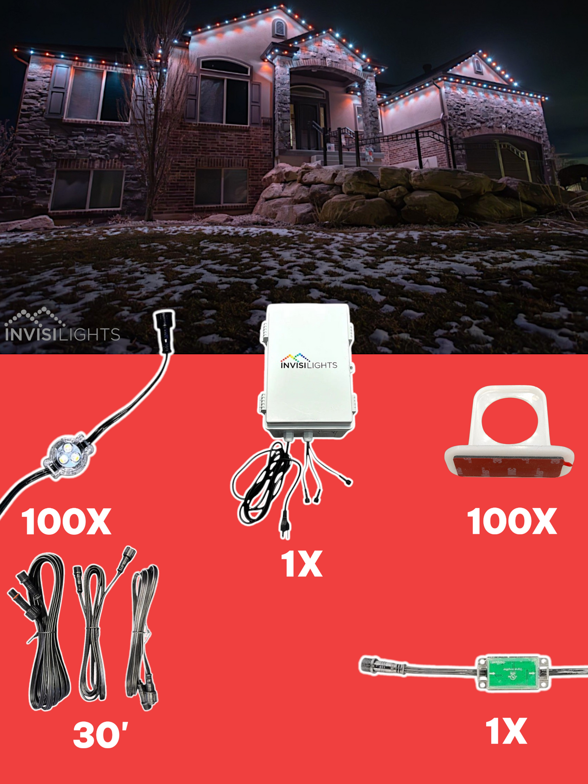 Invisi-Clips 100' Smart-Light Kit — White / Commercial Clip