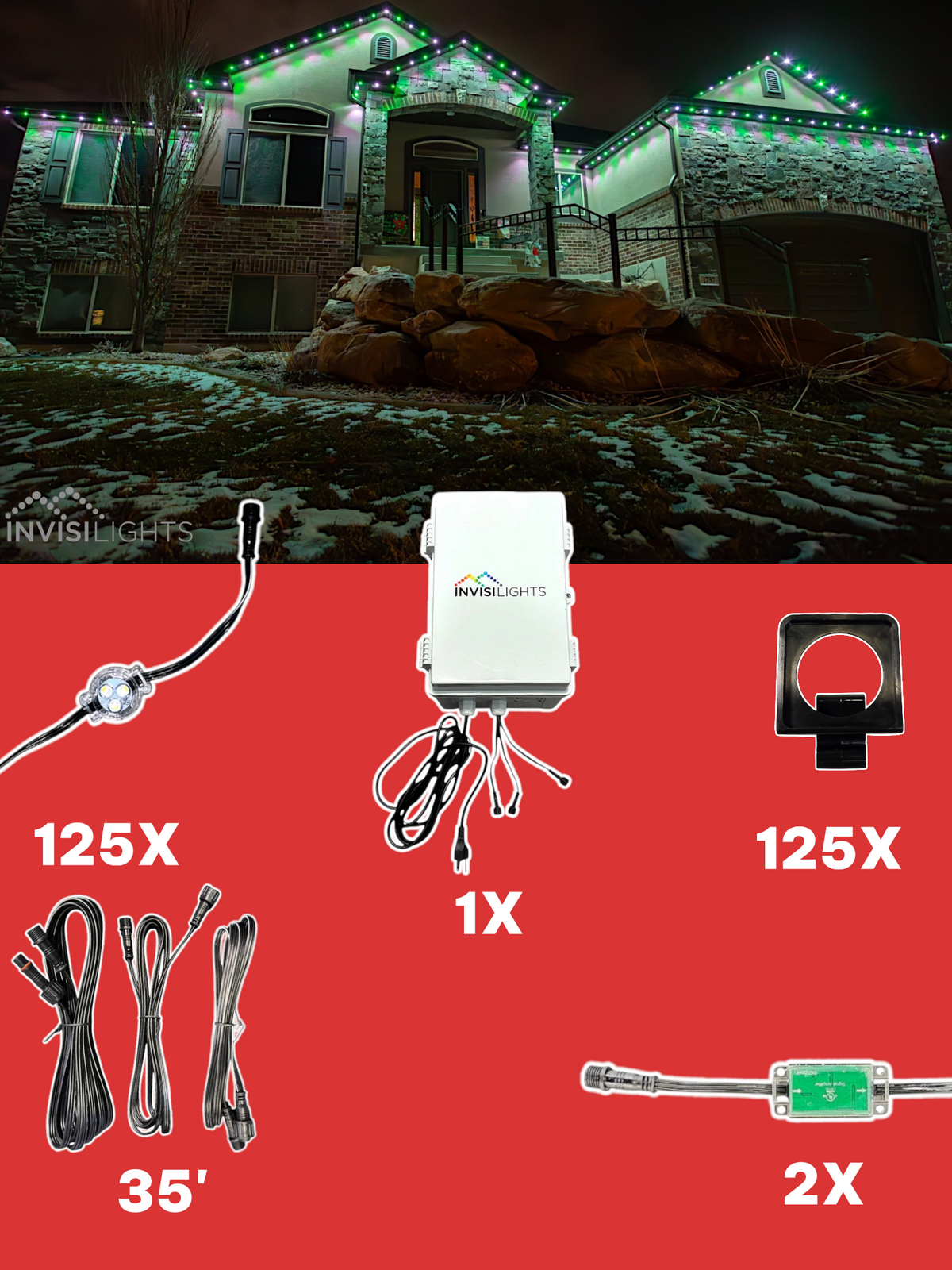 Invisi-Clips 125' Smart-Light Kit — Black / Eave Clip
