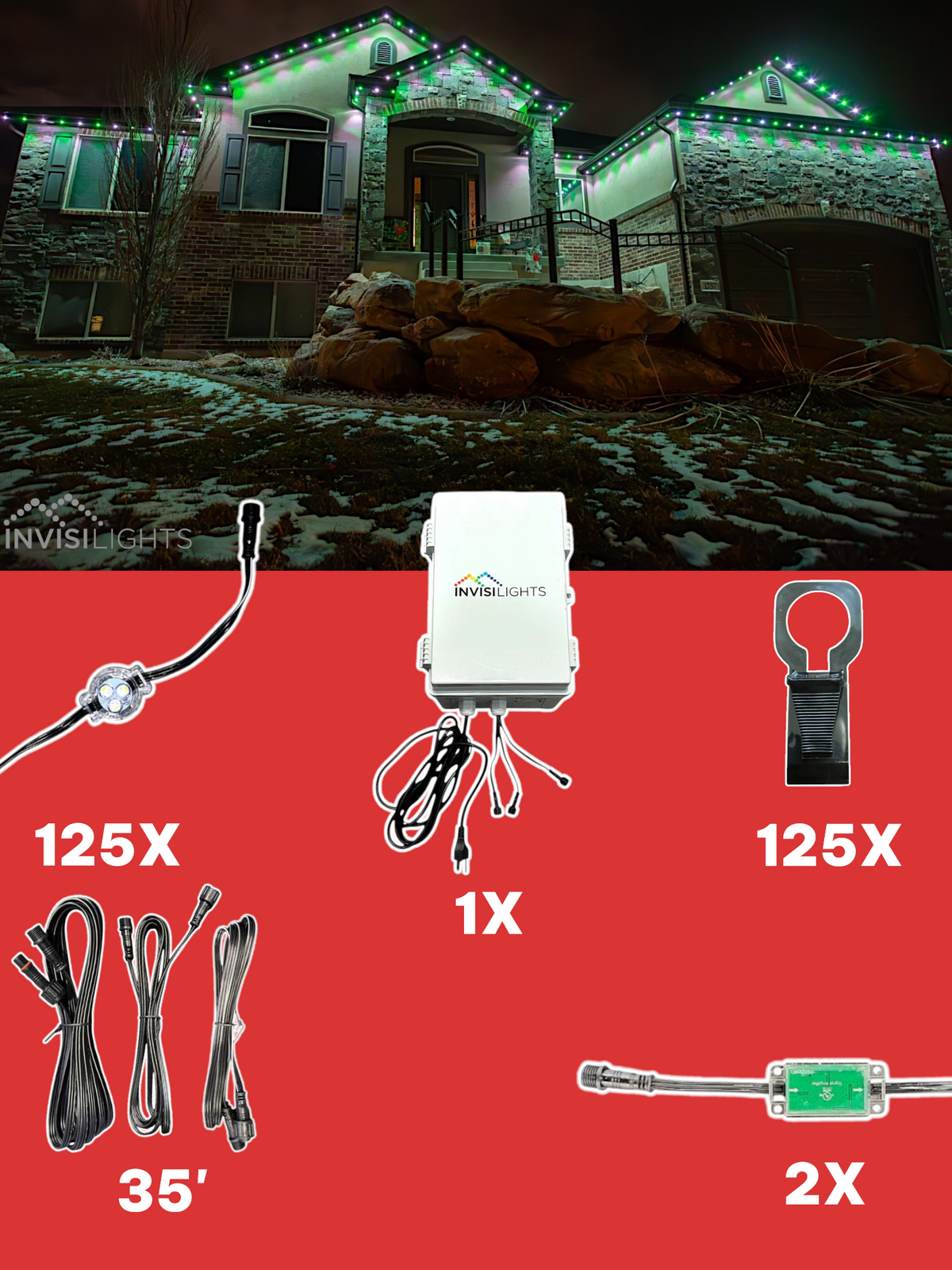 Invisi-Clips 125' Smart-Light Kit — Black / Gutter Clip