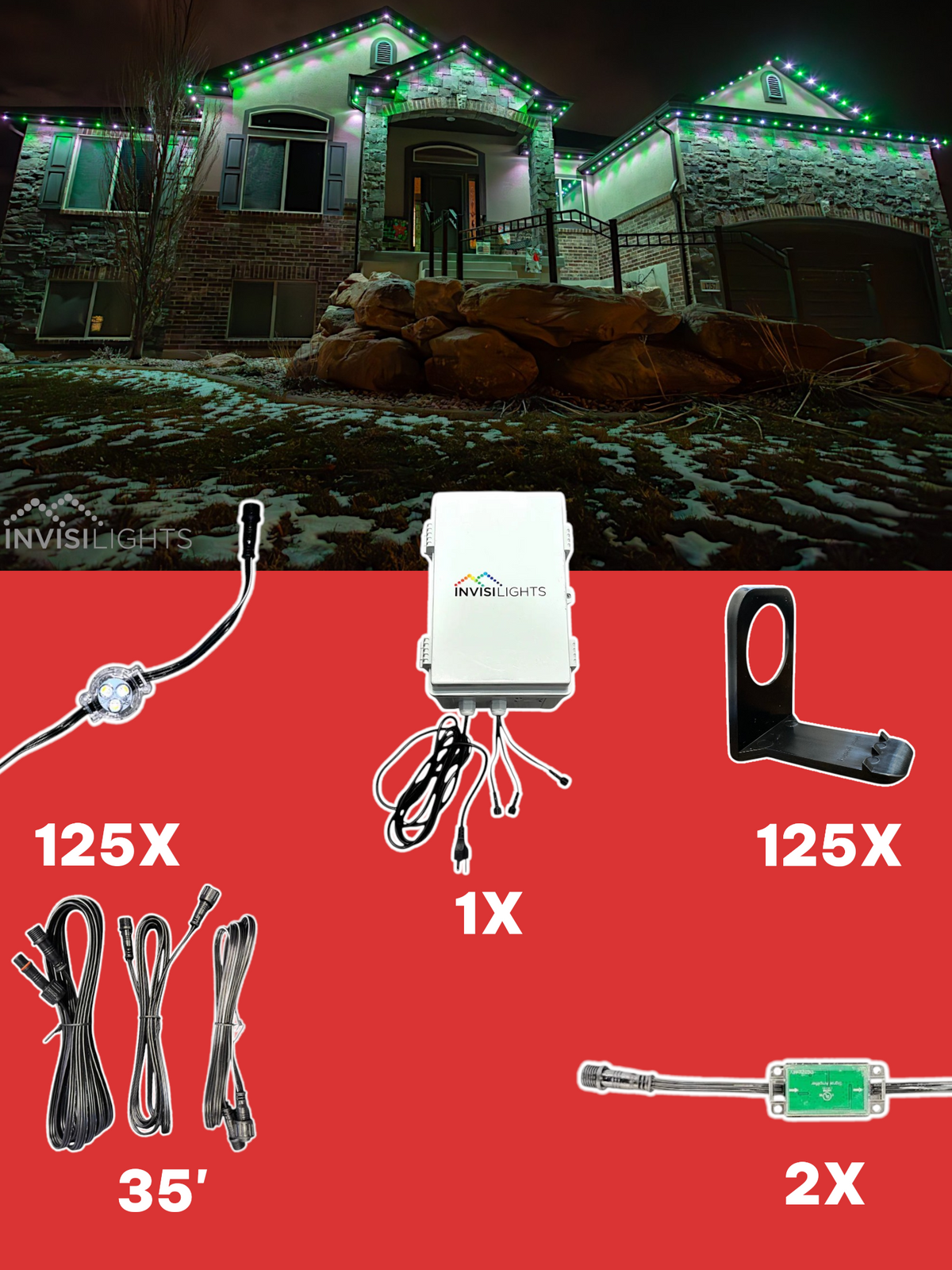Invisi-Clips 125' Smart-Light Kit — Black / Shingle Clip