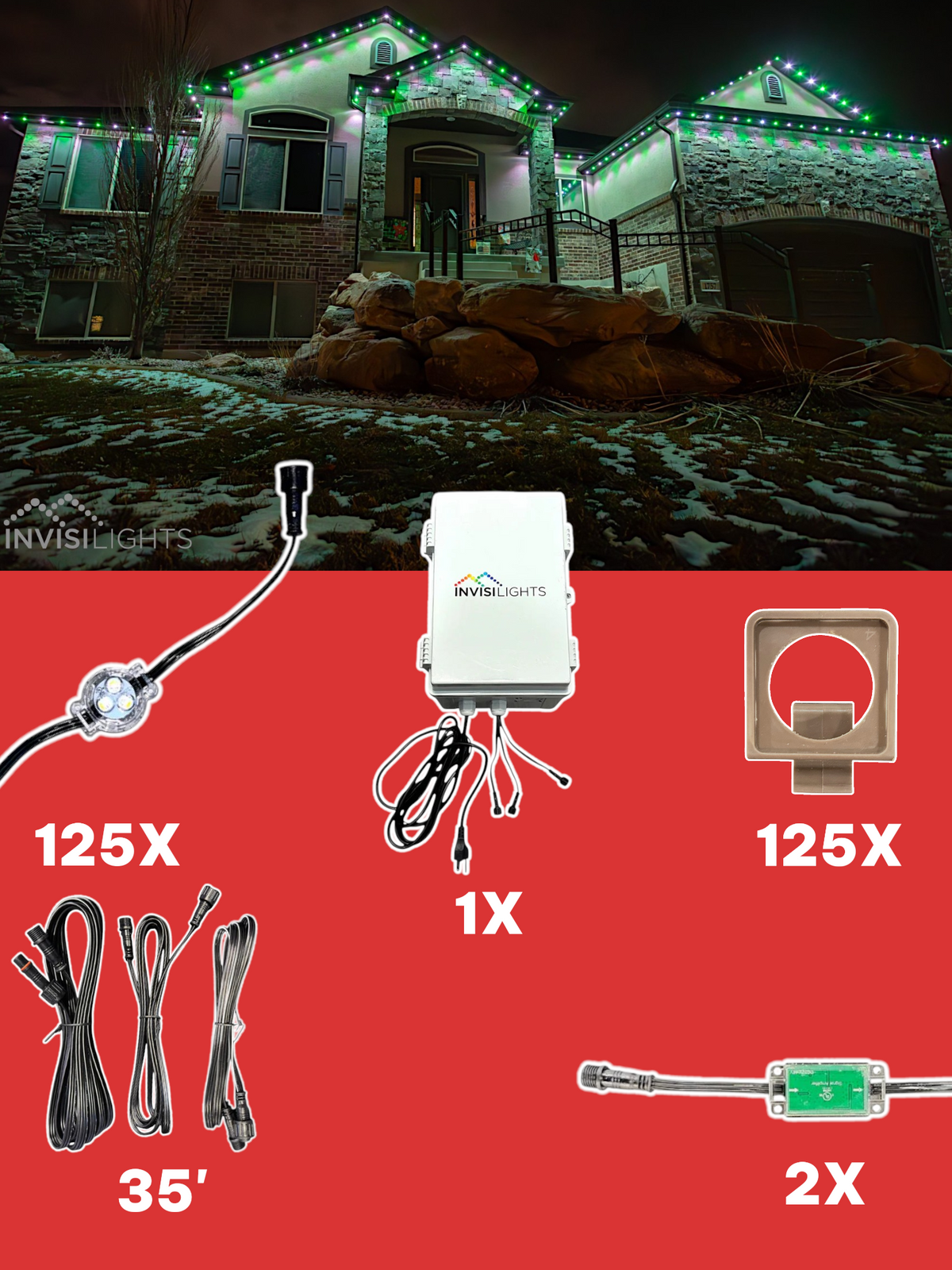 Invisi-Clips 125' Smart-Light Kit — Brown / Eave Clip