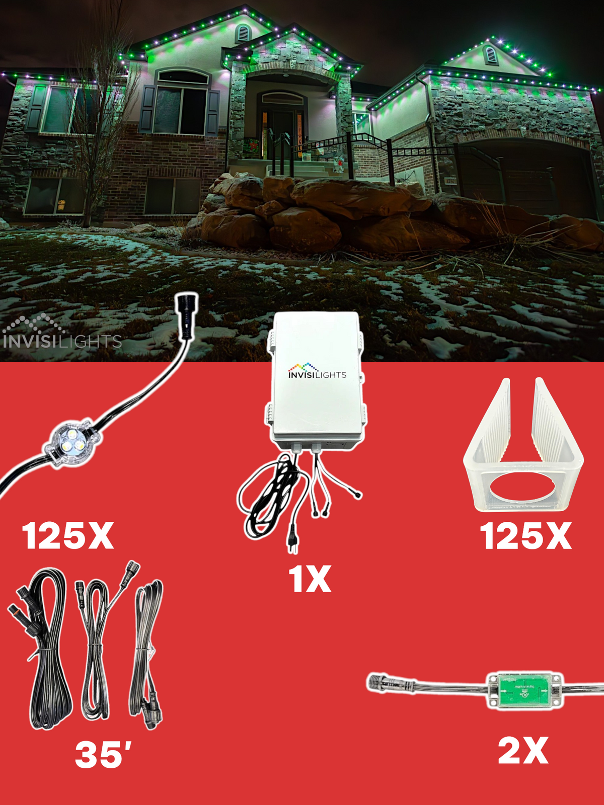 Invisi-Clips 125' Smart-Light Kit — White / Extended Fascia/Tile Clip