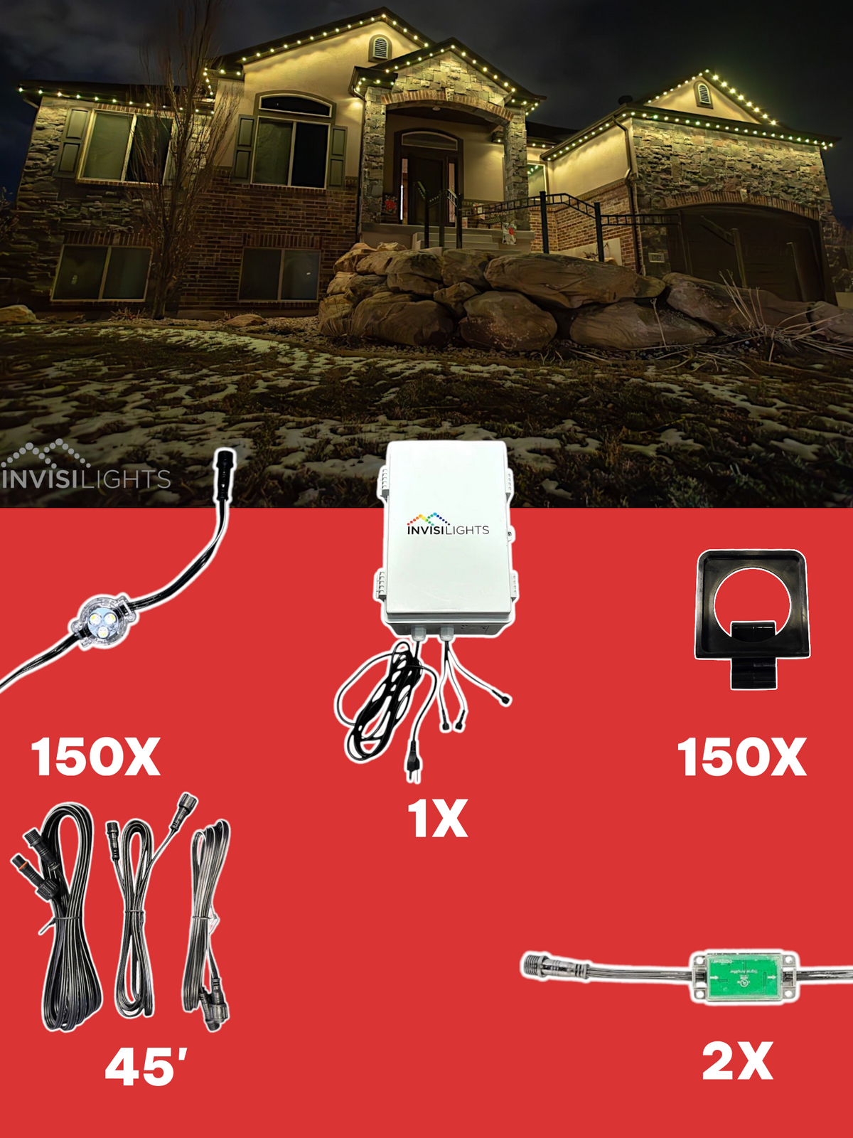 Invisi-Clips 150' Smart-Light Kit — Black / Eave Clip