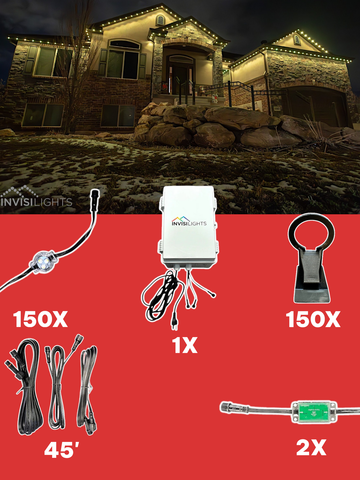 Invisi-Clips 150' Smart-Light Kit — Black / Gutter Clip 2