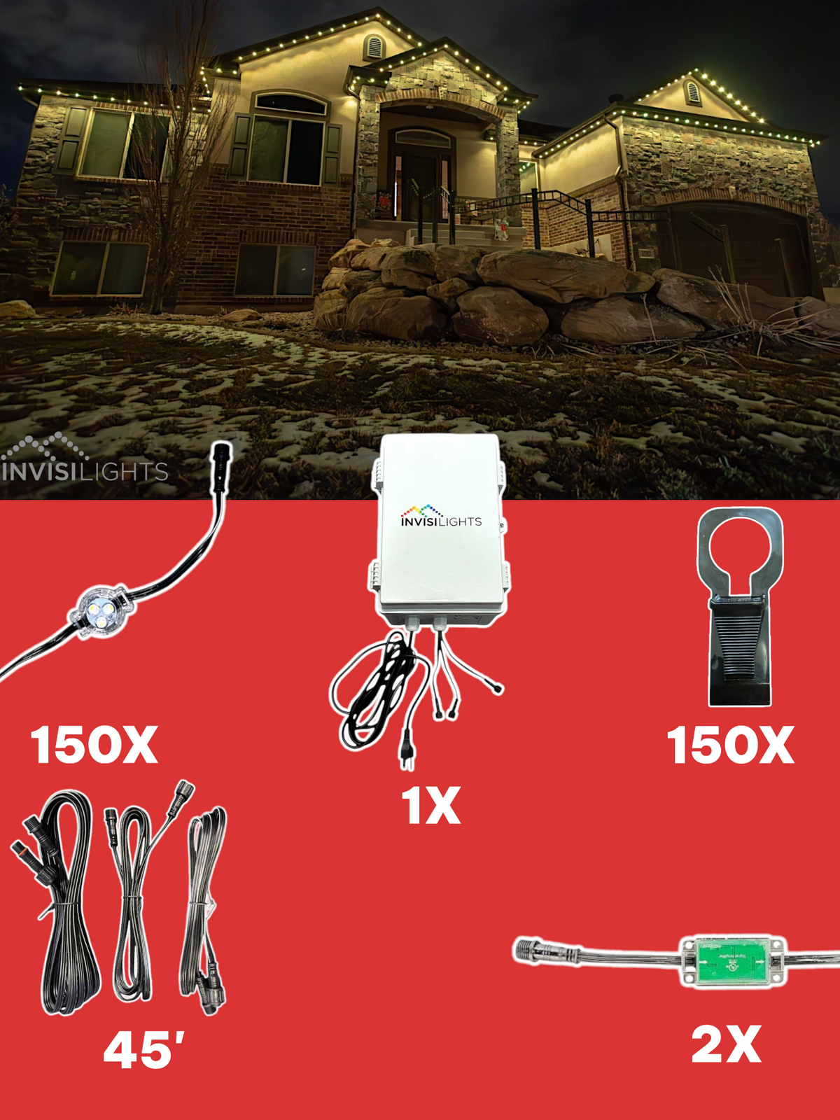 Invisi-Clips 150' Smart-Light Kit — Black / Gutter Clip