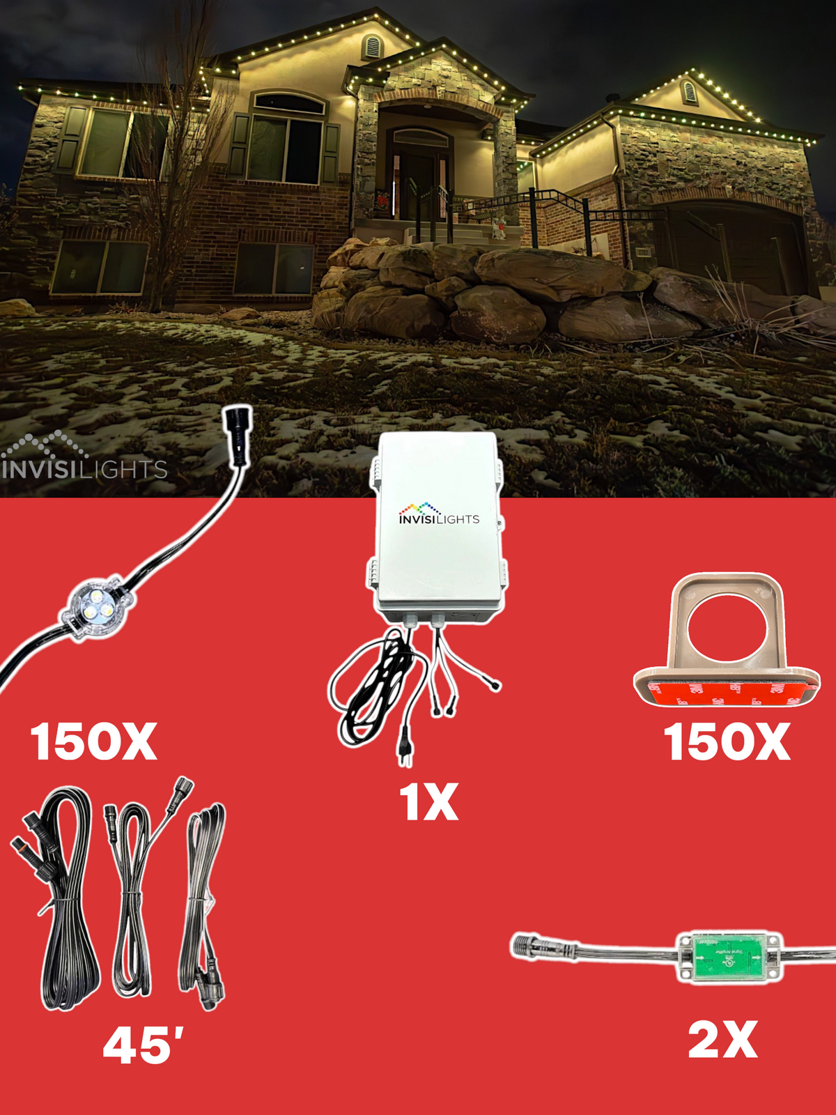 Invisi-Clips 150' Smart-Light Kit — Brown / Commercial Clip