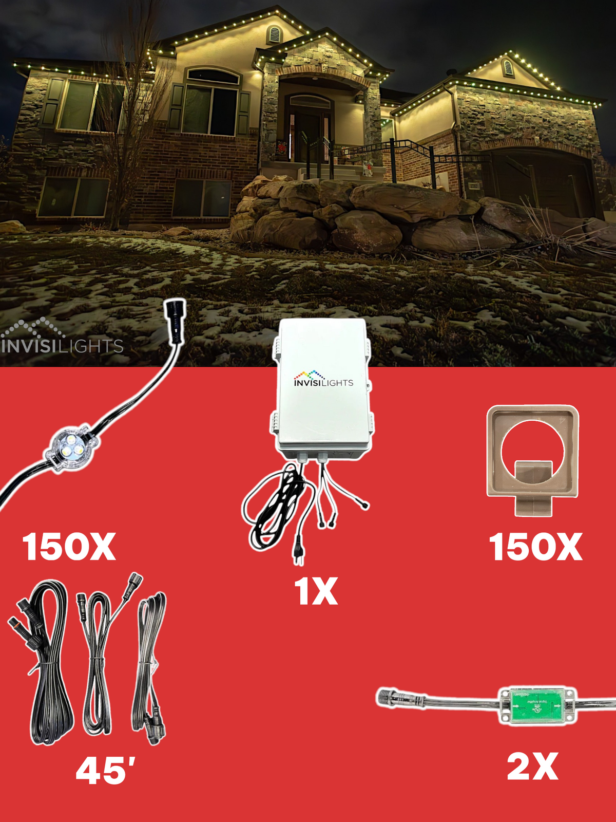 Invisi-Clips 150' Smart-Light Kit — Brown / Eave Clip